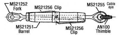 Turnbuckle assembly for 3/32" dia. cable