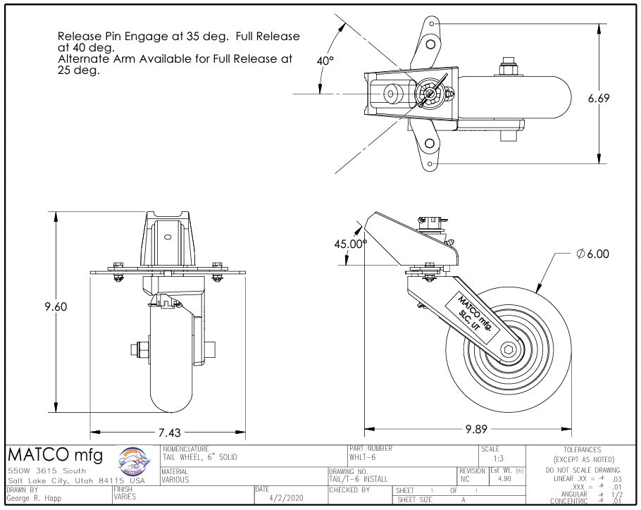 MATCO T6 SOLID 6-INCH TAILWHEEL