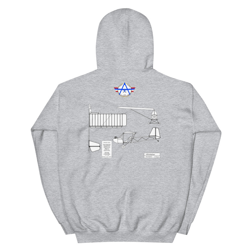 Affordaplane 3 view drawing on back Unisex Hoodie