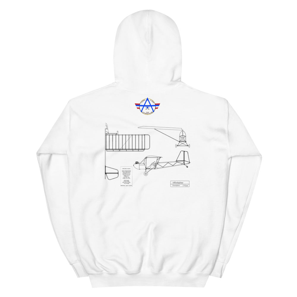 Affordaplane 3 view drawing on back Unisex Hoodie