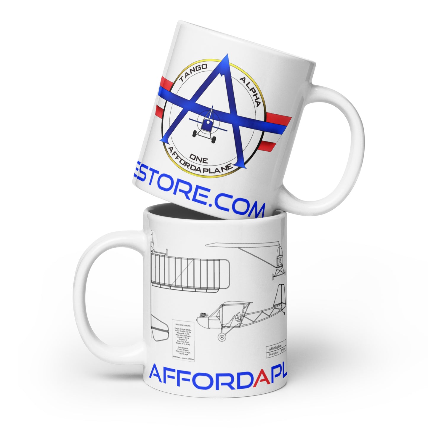 White glossy Affordaplanestore.com mug